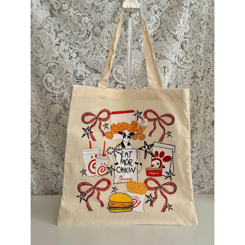 Chick-fil-A Inspired Canvas Tote Bag Cute Cow Foodie Aesthetic